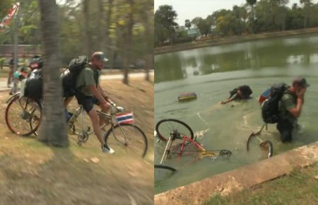 Victor Slav si iubita lui au cazut cu bicicleta intr-un lac. Clipe de cosmar la Asia Express 2024