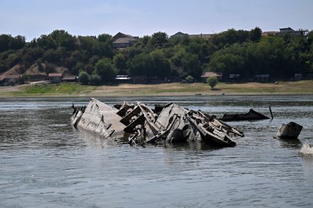 Nave din timpul celui de-Al Doilea Razboi Mondial ies la suprafata Dunarii din cauza scaderii nivelului fluviului | FOTO