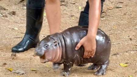 Frenezie generala in Thailanda dupa ce s-a nascut Moo Deng, un pui de hipopotam pigmeu. Insa celebritatea vine cu un pret