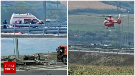 Accident grav pe <span style='background:#EDF514'>AUTOSTRADA A3</span>, in Mures. Barbat mort dupa ce masina lui s-a izbit de un parapet