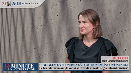 ZF 15 minute cu un antreprenor, un proiect Ziarul Financiar si Alpha Bank. Raluca Voicu, Franchwise: Antreprenorii privesc expansiunea internationala mai responsabil. Nu merg cu cate o unitate in 50 de tari, prefera sa deschida cate 10 in cinci tari. E mai optim ca profitabilitate si vizibilitate