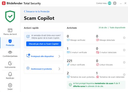 Bitdefender lanseaza Scam Copilot, o platforma avansata bazata pe AI, creata pentru a detecta si combate escrocheriile si tentativele de frauda pe dispozitive precum computere, tablete si <span style='background:#EDF514'>TELEFOANE MOBILE</span>