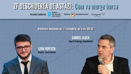 ZF DESCHIDEREA DE ASTAZI. Cum va merge bursa. Urmariti o discutie joi, 17 octombrie 2024, ora 09.30 cu Gabriel Aldea, Head of Brokerage, Investimental