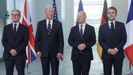 Keir Starmer, dupa intalnirea cu Biden, Scholz si Macron: Rusia devine mai slaba. Acest razboi absoarbe 40% din bugetul lor