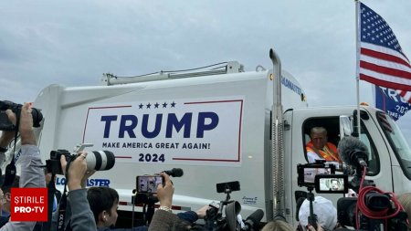 Trump a venit la un miting electoral intr-un camion de ridicare a gunoiului. Este in onoarea Kamalei si a lui Biden. VIDEO