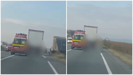 Un sofer de TIR a fost filmat in Cluj, in timp ce ezita sa acorde prioritate unei ambulante SMURD