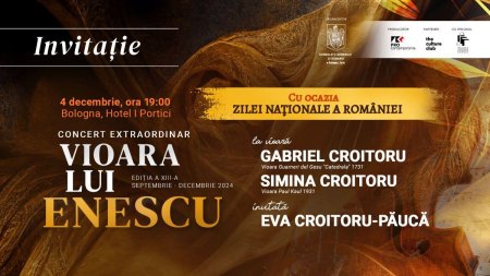 Gabriel si Simina <span style='background:#EDF514'>CROITOR</span>u in turneul Vioara lui Enescu, la Bologna, pe 4 decembrie, intr-un concert de Ziua Nationala a Romaniei