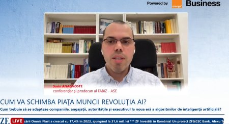 ZF Live. Sorin Anagnoste, prodecan al FABIZ - ASE: In urmatorii ani, inteligenta artificiala generativa va automatiza undeva la 300 de milioane de locuri de munca. Vor aparea si foarte multe locuri de munca noi. In schimb, munca administrativa, de birou va fi automatizata