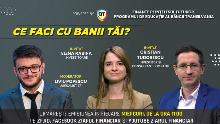 CE FACI CU BANII TAI? Cum analizezi o companie? Cum decizi investitia? Cum ignori zgomotul si cum stapanesti teama de a nu prinde raliul bursier? Urmariti o discutie miercuri, 8 ianuarie 2024, de la ora 11.00 cu ELENA RABINA, investitoare si CRISTIAN TUDORESCU, investitor si consultant companii