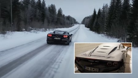 Un roman si-a dus Ferrariul F8 Tributo dincolo de Cercul Polar si a lasat noaptea masina afara, la -24 de grade: Nu se deschide la putregai | VIDEO