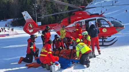 Accident grav pe partia Sorica din Azuga. Un barbat s-a ranit grav la cap dupa ce a cazut la schi si i-a crapat casca