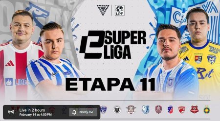 LIVE ORA 16:00 eSuperliga - etapa a 11-a: Ramane Universitatea Craiova neinvinsa in <span style='background:#EDF514'>CAMPIONATUL</span> virtual?