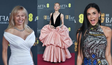 Vedete pe covorul rosu la Premiile BAFTA 2025. Pamela Anderson si-a facut aparitia nemachiata, iar Demi Moore a stralucit intr-o rochie din paiete