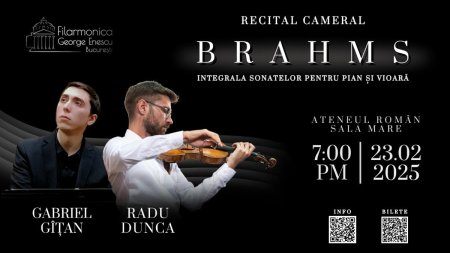 Ateneul roman: Integrala sonatelor pentru vioara si pian de Brahms, in interpretarea lui Radu Dunca si Gabriel Gatan