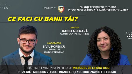 CE FACI CU BANII TAI? Care sunt pasii pentru deschiderea unui cont de tranzactionare la Bursa de Valori Bucuresti si cum se incepe cea mai sanatoasa relatie cu banii? Urmariti o discutie miercuri, 19 februarie, de la ora 11.00 cu DANIELA SECARA, CEO BT Capital Partners