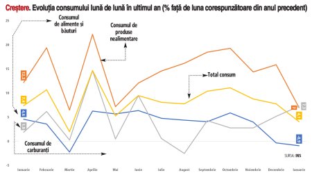 Aproape toate sectoarele economiei, cu exceptia investitiilor, au scazut si au tras economia in jos. Consumul a continuat insa sa creasca si, desi da semne de oboseala, continua cresterea si in ianuarie 2025.