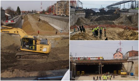 Premiera la Timisoara: un <span style='background:#EDF514'>TUNE</span>l de beton de 70 de metri a fost impins pe sub 10 linii de cale ferata