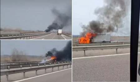 O autoutilitara a luat foc in mers pe autostrada A3, pe sensul de mers <span style='background:#EDF514'>PLOI</span>esti – Bucuresti